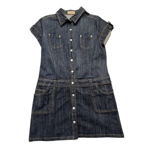 Personal Identity Dress Womens Medium Blue Denim Button Front Shirt Pockets